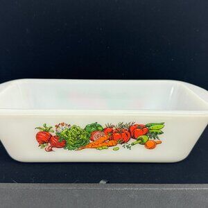 Vintage GLASBAKE Garden Vegetable Loaf Pan 1.5 Quart J522 baking kitchen - S1164
